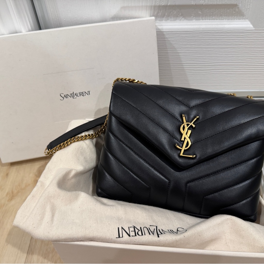 Saint Laurent Black Quilted Shoulder Bag with Gold Accents